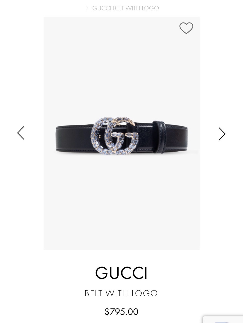 NWT Gucci Black Leather Marmont Belt w/ Blue Crystal buckle - size 95 - $795